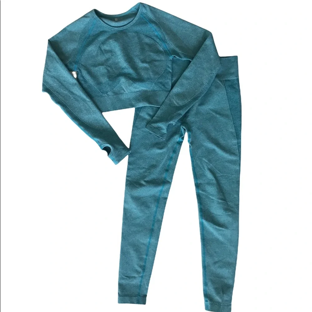 jollmono sport athletic putfit women’s size M blue cropped top leggings - Picture 5 of 7